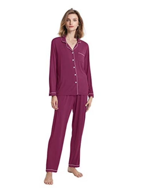 SIORO Soft Womens Pajama Sets, Modal Long Sleeve Pajamas for Women, Button Down Sleepwear Pj Lounge Wear