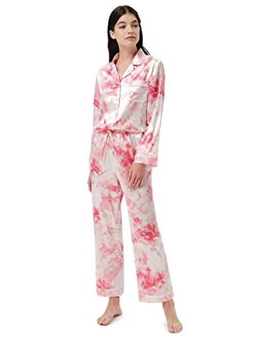 SIORO Women Pajamas Set Satin Long Sleeve Silk Pajamas for Womens, Button Down Nightwear Soft Pj Sets,Small~X-Large