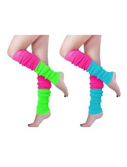 Women Girls Thigh High Neon Ribbed Long 80s 90s Party Skating Leg Warmers