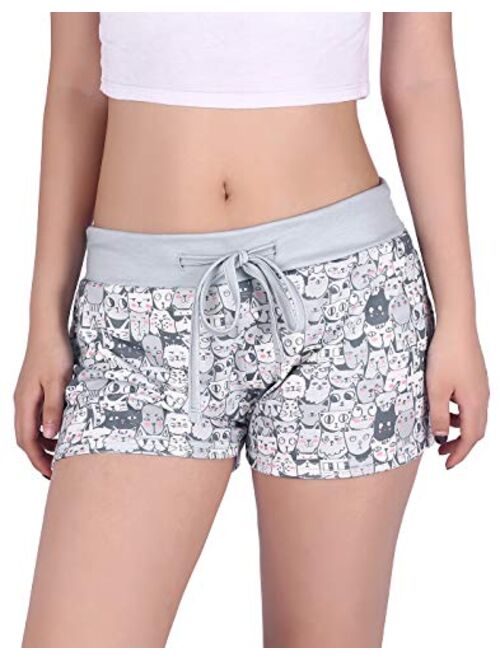 HDE Womens Juniors Pajama Shorts Sleep Wide Waistband Design Print Yoga Bottoms