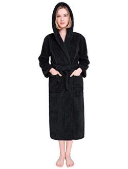 Vislivin Womens Hooded Robes Plush Bathrobe Warm Fleece Robe