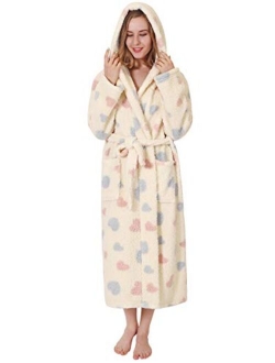 Vislivin Womens Hooded Robes Plush Bathrobe Warm Fleece Robe