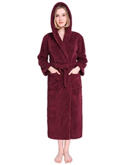 Vislivin Womens Hooded Robes Plush Bathrobe Warm Fleece Robe