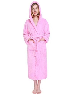 Vislivin Womens Hooded Robes Plush Bathrobe Warm Fleece Robe