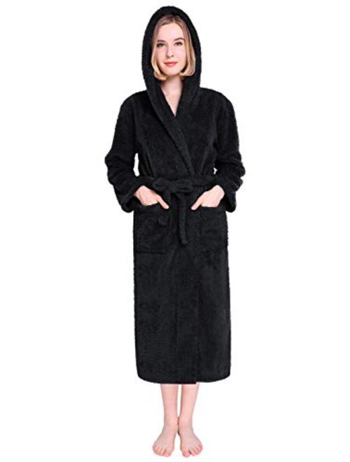 Vislivin Womens Hooded Robes Plush Bathrobe Warm Fleece Robe