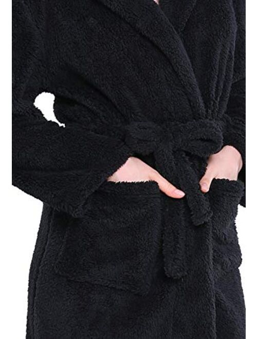 Vislivin Womens Hooded Robes Plush Bathrobe Warm Fleece Robe