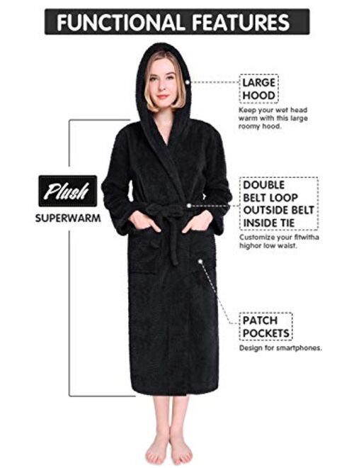 Vislivin Womens Hooded Robes Plush Bathrobe Warm Fleece Robe