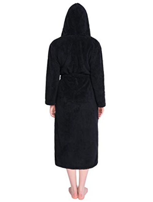 Vislivin Womens Hooded Robes Plush Bathrobe Warm Fleece Robe