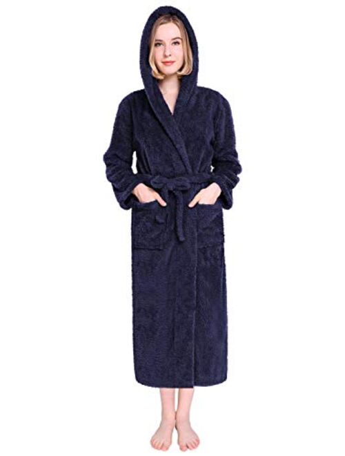 Vislivin Womens Hooded Robes Plush Bathrobe Warm Fleece Robe