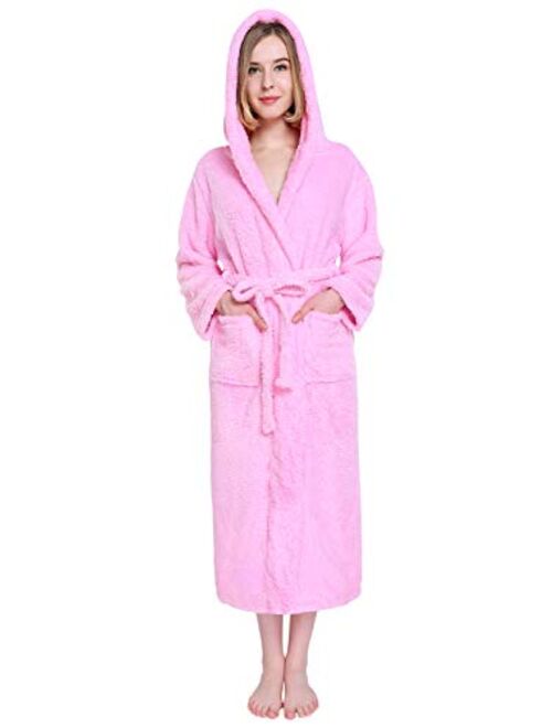 Vislivin Womens Hooded Robes Plush Bathrobe Warm Fleece Robe