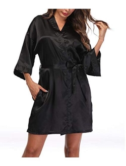 Sueshop Women's Satin Kimono Robes Short Silky Bathrobe Pure Color Robe for Wedding