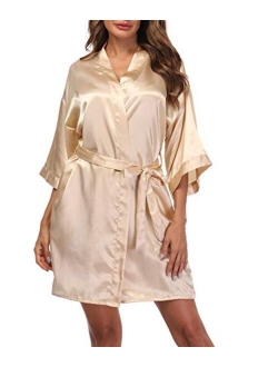 Sueshop Women's Satin Kimono Robes Short Silky Bathrobe Pure Color Robe for Wedding