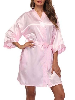 Sueshop Women's Satin Kimono Robes Short Silky Bathrobe Pure Color Robe for Wedding