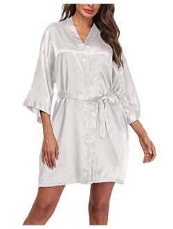 Sueshop Women's Satin Kimono Robes Short Silky Bathrobe Pure Color Robe for Wedding