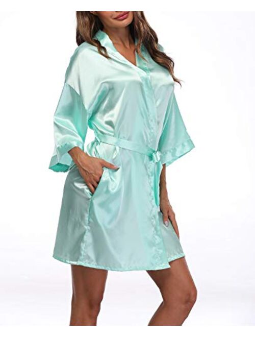 Sueshop Women's Satin Kimono Robes Short Silky Bathrobe Pure Color Robe for Wedding