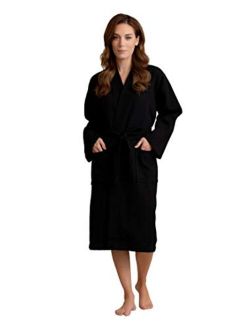 Soft Touch Linen Luxurious Cotton Women's Waffle Bath Robe, Long, Lightweight, Absorbent Bathrobe