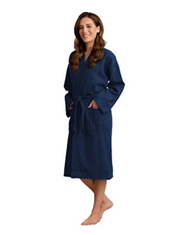 Soft Touch Linen Luxurious Cotton Women's Waffle Bath Robe, Long, Lightweight, Absorbent Bathrobe