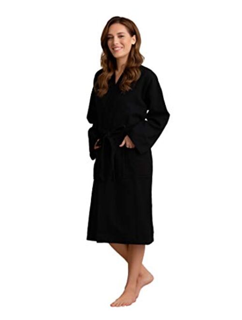 Soft Touch Linen Luxurious Cotton Women's Waffle Bath Robe, Long, Lightweight, Absorbent Bathrobe