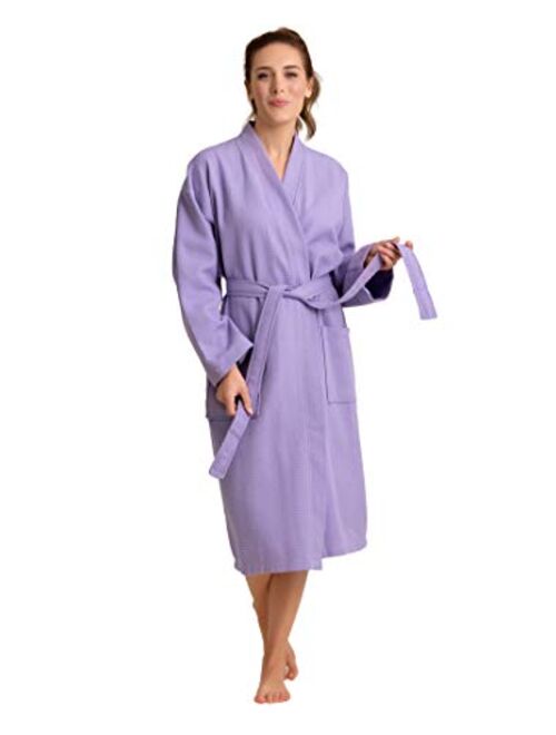 Soft Touch Linen Luxurious Cotton Women's Waffle Bath Robe, Long, Lightweight, Absorbent Bathrobe