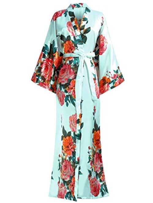 BABEYOND Kimono Robe Long Floral Bridesmaid Wedding Bachelorette Party Robe 53 Inches