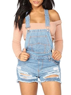 luvamia Women's Ripped Short Overalls Adjustable Denim Bib Overall Shorts Romper