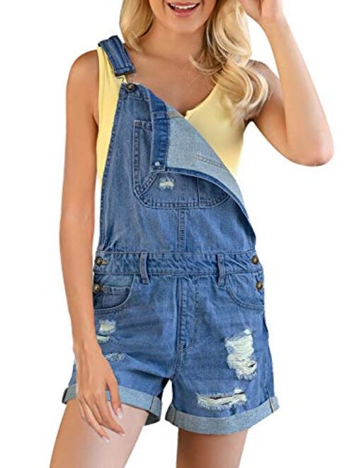 luvamia Women's Ripped Short Overalls Adjustable Denim Bib Overall Shorts Romper