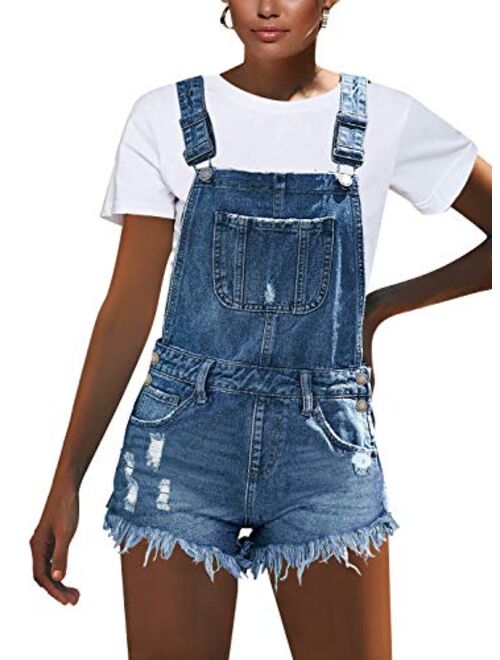 luvamia Women's Ripped Short Overalls Adjustable Denim Bib Overall Shorts Romper