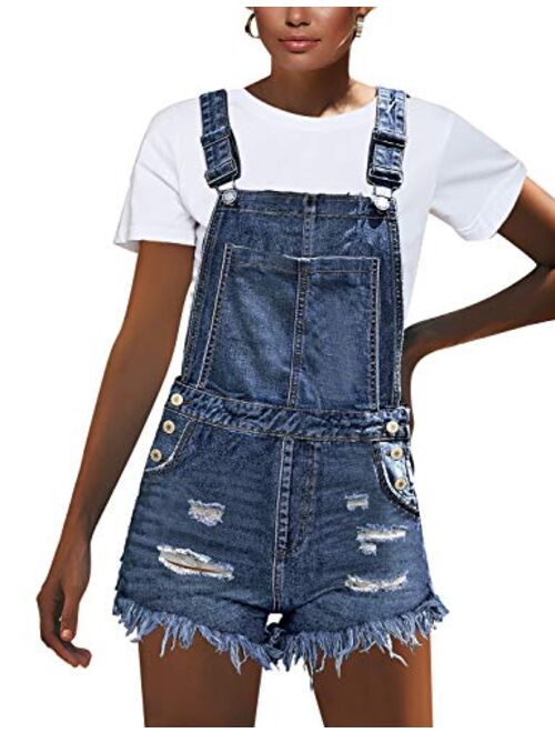 luvamia Women's Ripped Short Overalls Adjustable Denim Bib Overall Shorts Romper