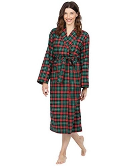 Cotton Flannel Robe Womens - Soft Yarn Dyed Plaid