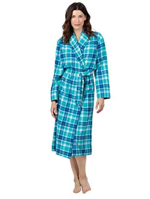 PajamaGram Cotton Flannel Robe Womens - Soft Yarn Dyed Plaid