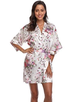 season dressing Floral Satin Kimono Robes Short Bridesmaid Robe for Parties Wedding Robes