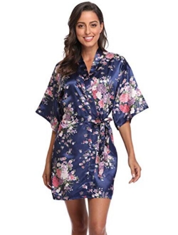 season dressing Floral Satin Kimono Robes Short Bridesmaid Robe for Parties Wedding Robes