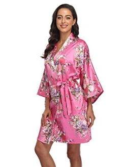 season dressing Floral Satin Kimono Robes Short Bridesmaid Robe for Parties Wedding Robes