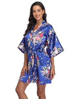 season dressing Floral Satin Kimono Robes Short Bridesmaid Robe for Parties Wedding Robes