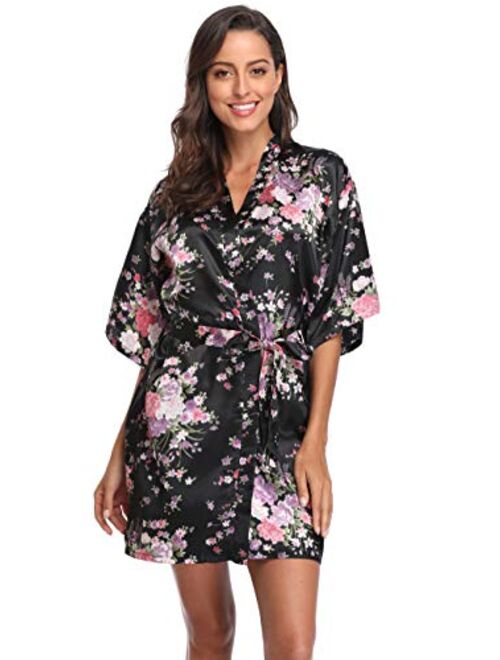 season dressing Floral Satin Kimono Robes Short Bridesmaid Robe for Parties Wedding Robes