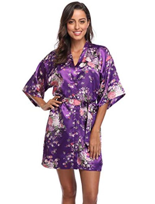 season dressing Floral Satin Kimono Robes Short Bridesmaid Robe for Parties Wedding Robes