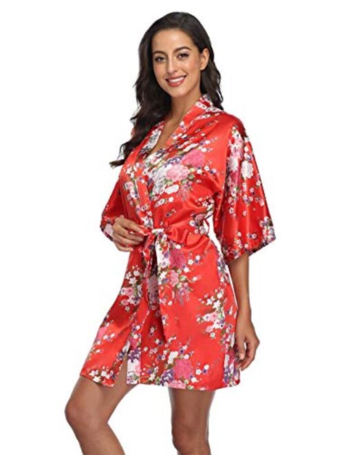 season dressing Floral Satin Kimono Robes Short Bridesmaid Robe for Parties Wedding Robes