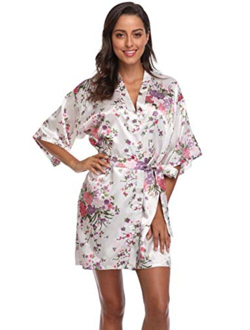 season dressing Floral Satin Kimono Robes Short Bridesmaid Robe for Parties Wedding Robes