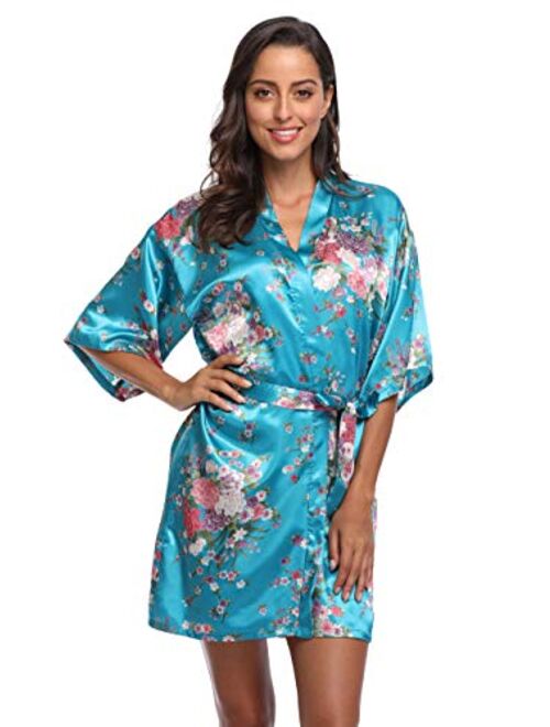 season dressing Floral Satin Kimono Robes Short Bridesmaid Robe for Parties Wedding Robes