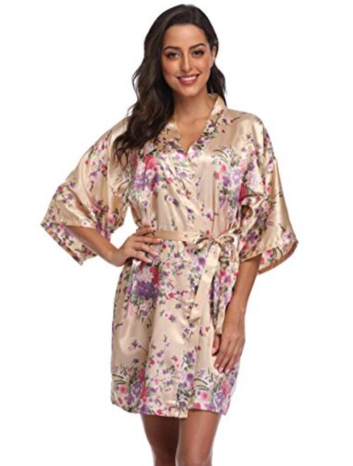 season dressing Floral Satin Kimono Robes Short Bridesmaid Robe for Parties Wedding Robes