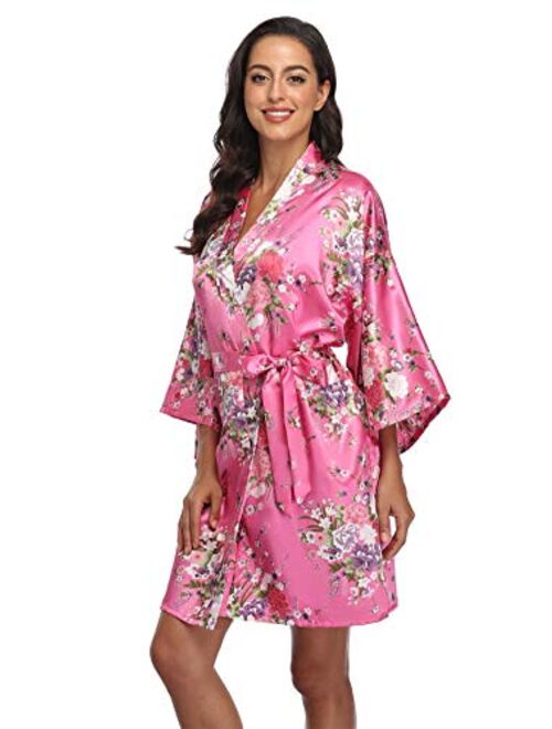 season dressing Floral Satin Kimono Robes Short Bridesmaid Robe for Parties Wedding Robes