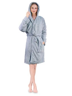 PAVILIA Women Hooded Short Robe | Lightweight Fleece Soft Spa Bathrobe Sleepwear