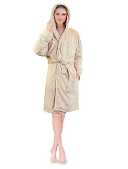 PAVILIA Women Hooded Short Robe | Lightweight Fleece Soft Spa Bathrobe Sleepwear