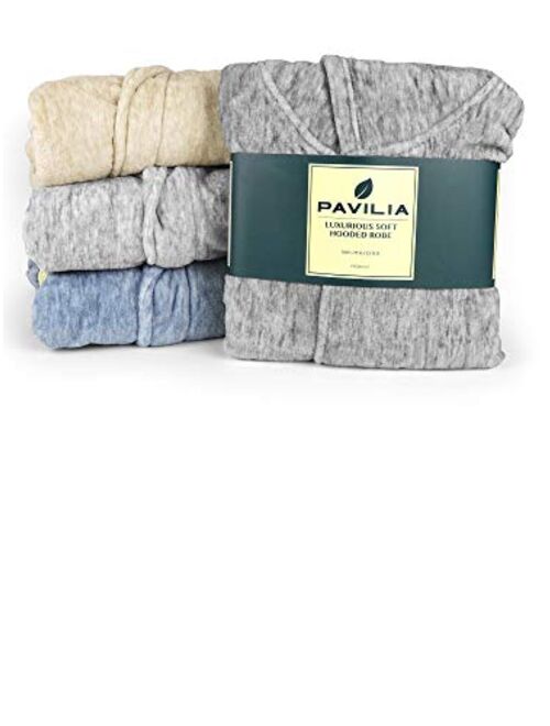 PAVILIA Women Hooded Short Robe | Lightweight Fleece Soft Spa Bathrobe Sleepwear