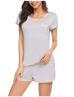 Women's Pajama Set Sleepwear Pj Set Two Piece Pajamas Tee Sleep Shorts Pjs Sets(S-XXL)