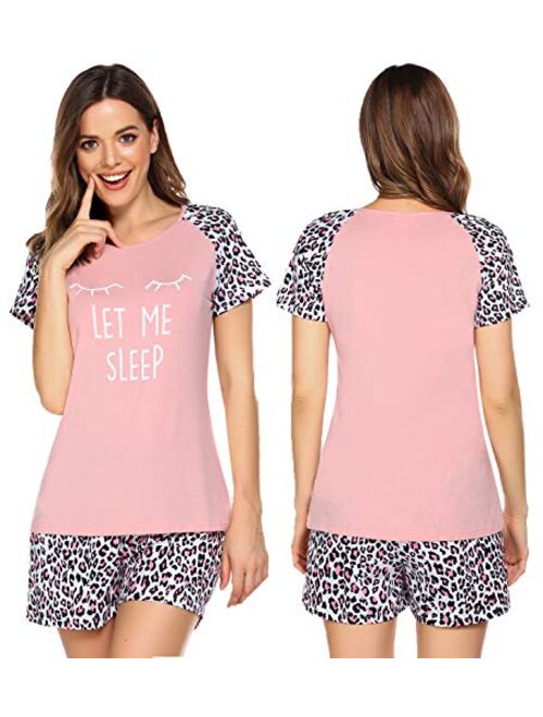 Ekouaer Women's Pajama Set Sleepwear Pj Set Two Piece Pajamas Tee Sleep Shorts Pjs Sets(S-XXL)