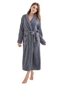 Women's Fleece Bathrobe Long Shawl Collar Plush Robe