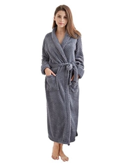 Women's Fleece Bathrobe Long Shawl Collar Plush Robe