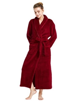 Women's Fleece Bathrobe Long Shawl Collar Plush Robe