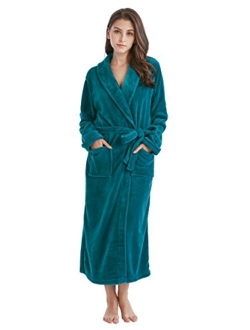 Women's Fleece Bathrobe Long Shawl Collar Plush Robe